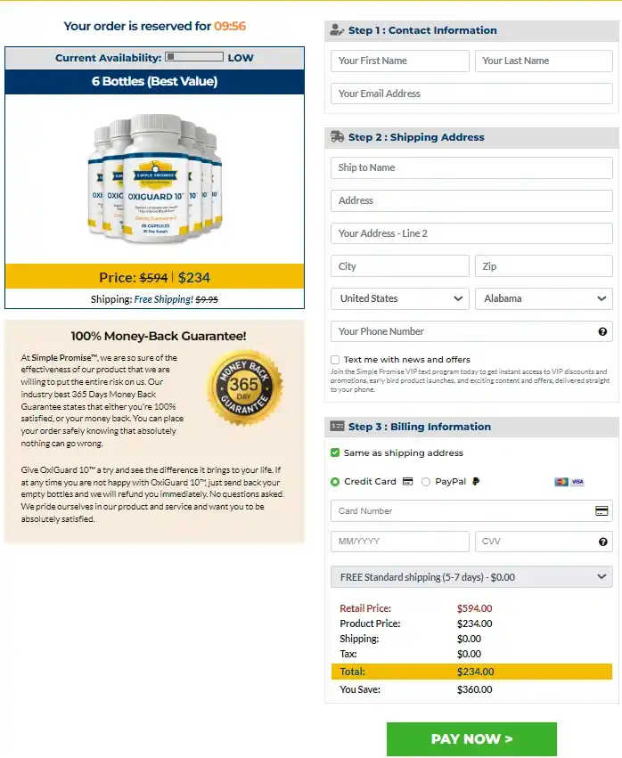 OxiGuard 10 Secure Checkout Page